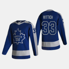 Men's Toronto Maple Leafs David Rittich #33 2021 Season Reverse Retro Authentic Blue Jersey
