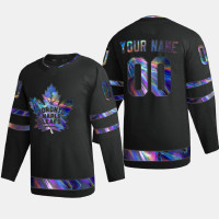 Men's Toronto Maple Leafs Customized #00 Iridescent Holographic Authentic Black Jersey