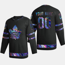 Men's Toronto Maple Leafs Customized #00 Iridescent Holographic Authentic Black Jersey