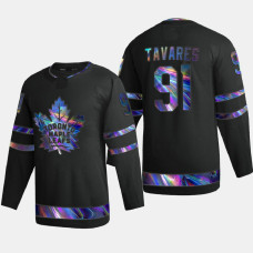 Men's Toronto Maple Leafs John Tavares #91 Iridescent Holographic Authentic Black Jersey